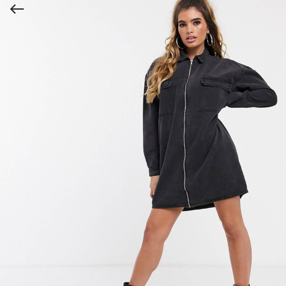 Misguided - zip through denim dress